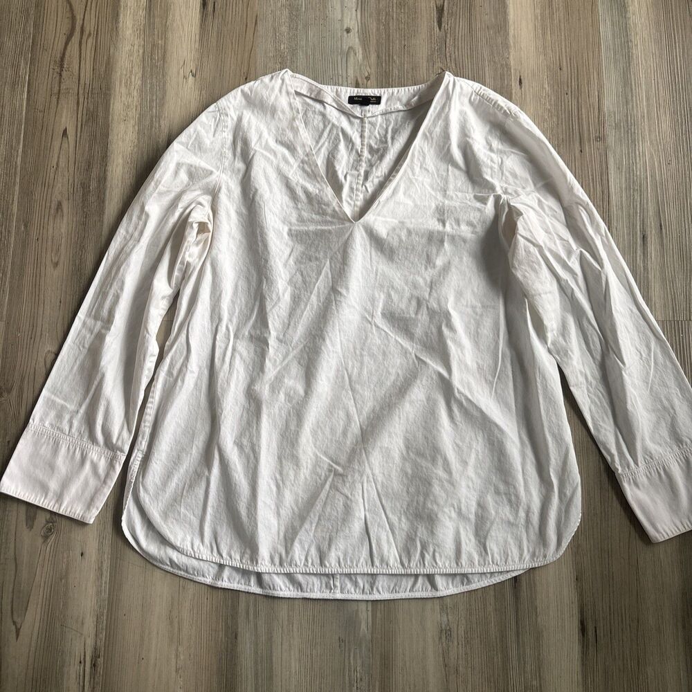 MASSIMO Dutti White V Neck Cotton Dress Shirt Size 10